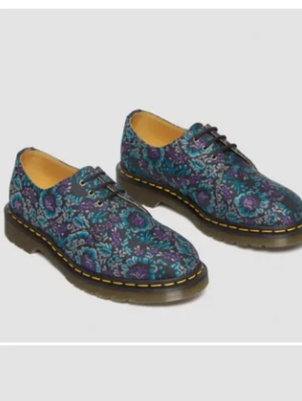 Dr. Martens Floral Lace-Up Shoes - Teal/Purple